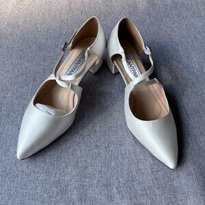 Satin Bridal Evening Low Heel Chunky Shoes, Pointed Toe, Block Heel Pumps 7.5